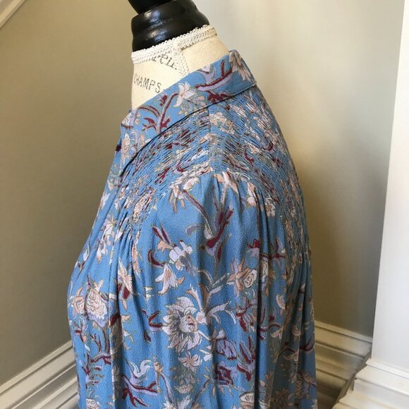 Veronica Beard Dazed Floral Blouse Top Shirt Womens 6 Blue Smocked Long Sleeve - Picture 11 of 13